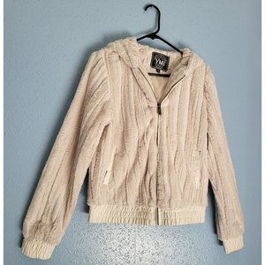 YMI Cream Hooded Zippered Jacket Large Faux Fur